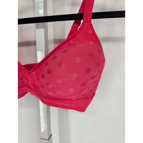 Vintage 1990s Bali Womens Sz L Wire Free T Shirt Bra Pink Polka Dot Print - Picture 2 of 4